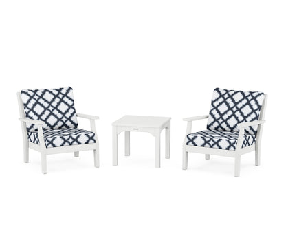 Martha Stewart by POLYWOOD® Chinoiserie 3-Piece Deep Seating Set in White / Trellis Marine Indigo