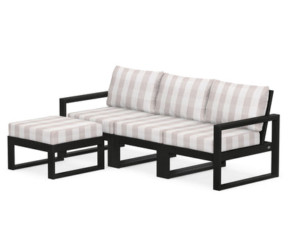 POLYWOOD® EDGE 4-Piece Modular Deep Seating Set with Ottoman in Black / Buffalo Plaid Dune Burlap