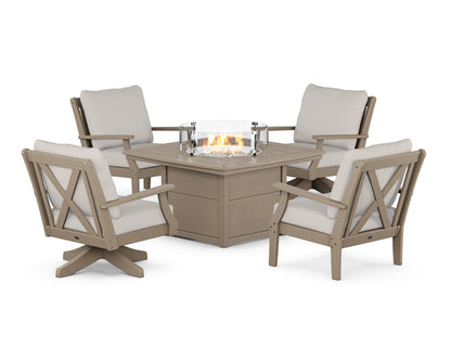 POLYWOOD® Braxton 5-Piece Deep Seating Set with Fire Table in Vintage Sahara / Cast Ash