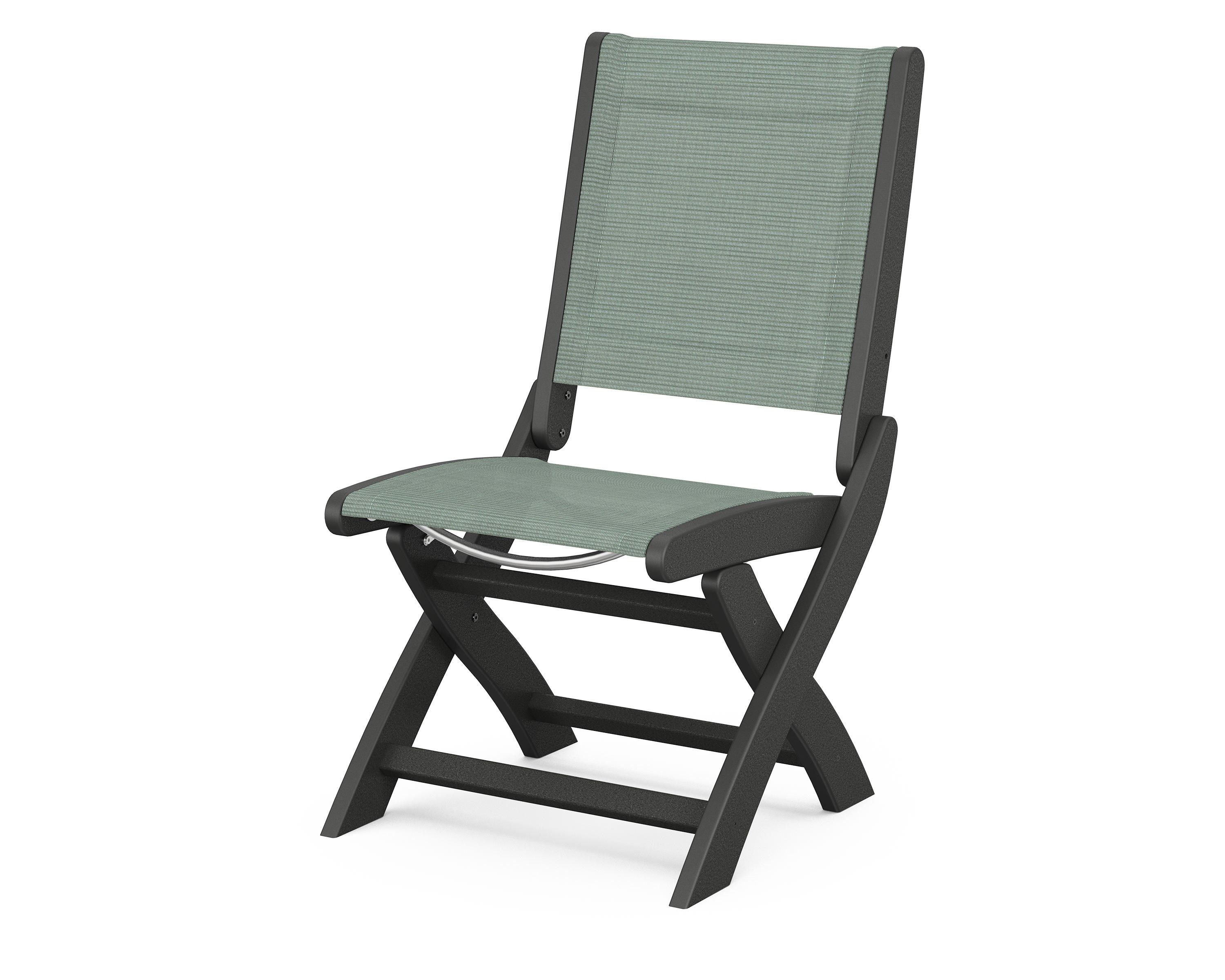 POLYWOOD® Coastal Folding Side Chair in Black / Dupioni Sea Mist Sling