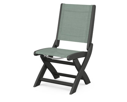 POLYWOOD® Coastal Folding Side Chair in Black / Dupioni Sea Mist Sling