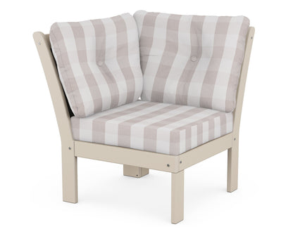 POLYWOOD® Vineyard Modular Corner Chair in Sand / Buffalo Plaid Dune Burlap