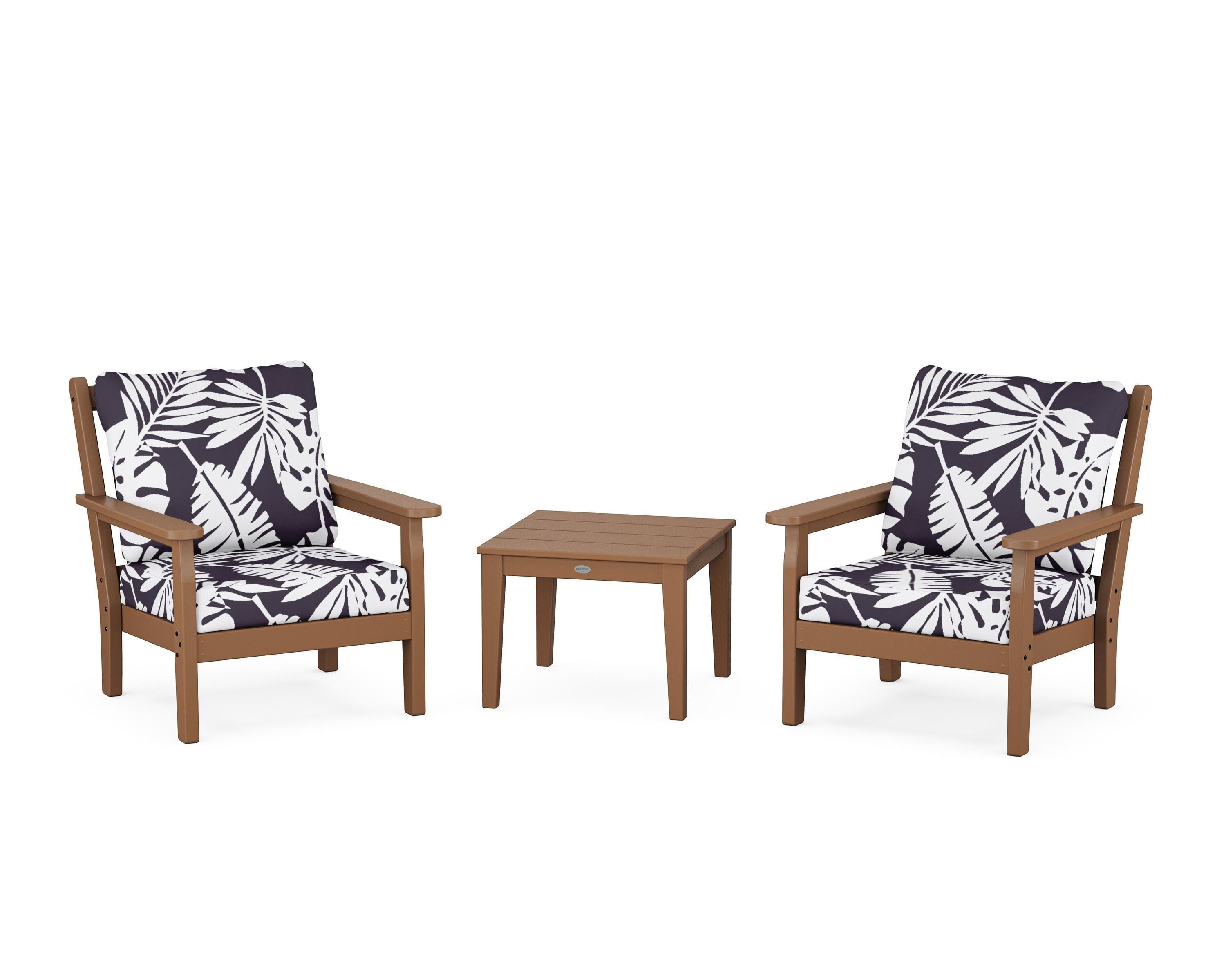 POLYWOOD® Chippendale 3-Piece Deep Seating Set in Teak / Leaf Navy