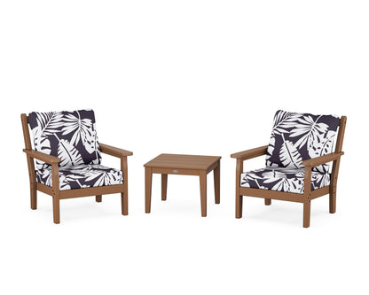 POLYWOOD® Chippendale 3-Piece Deep Seating Set in Teak / Leaf Navy