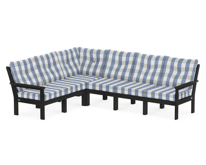 POLYWOOD® Vineyard 6-Piece Sectional in Black / Buffalo Plaid Sky Blue