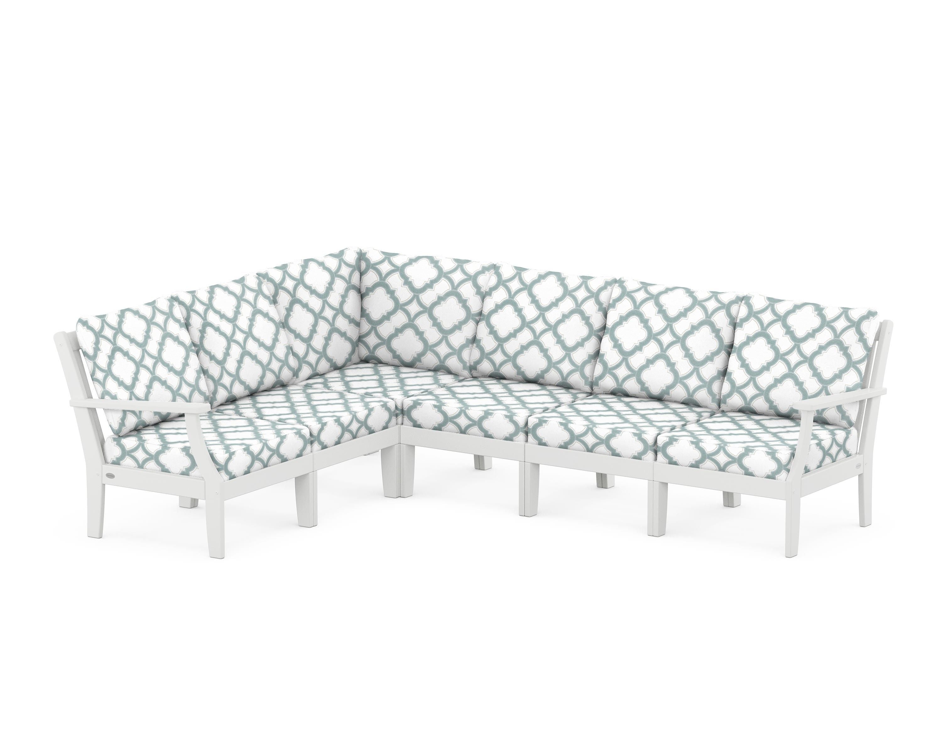 POLYWOOD® Braxton Modular 6-Piece Deep Seating Set in White / Trellis Glacier Spa