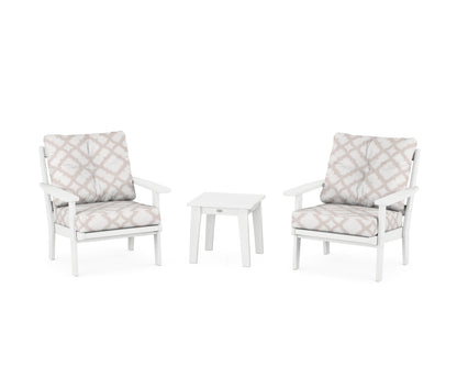 POLYWOOD® Oxford 3-Piece Deep Seating Set in White / Trellis Dune Burlap