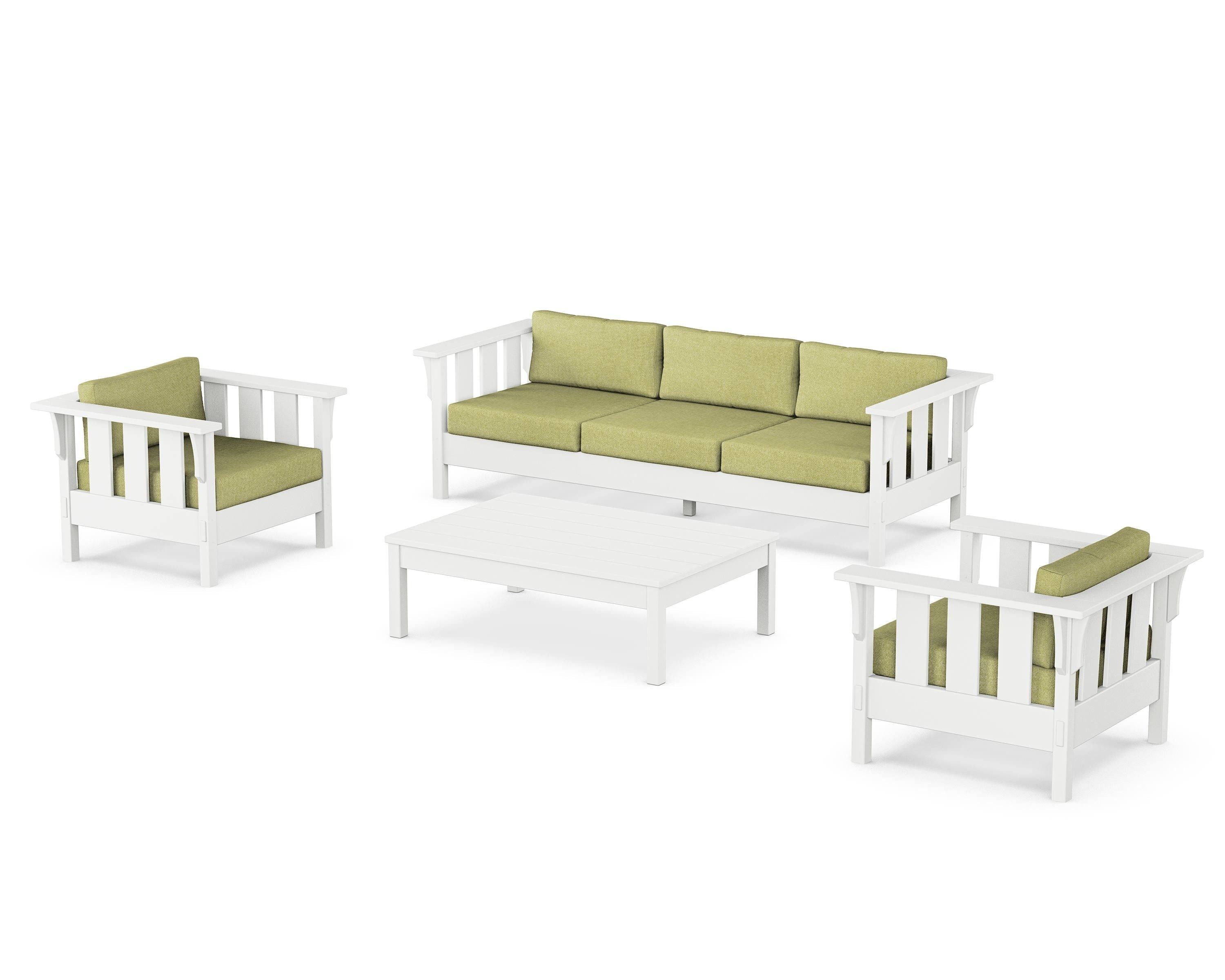 Martha Stewart by POLYWOOD® Acadia 4-Piece Deep Seating Set with Sofa in White / Chartreuse Boucle