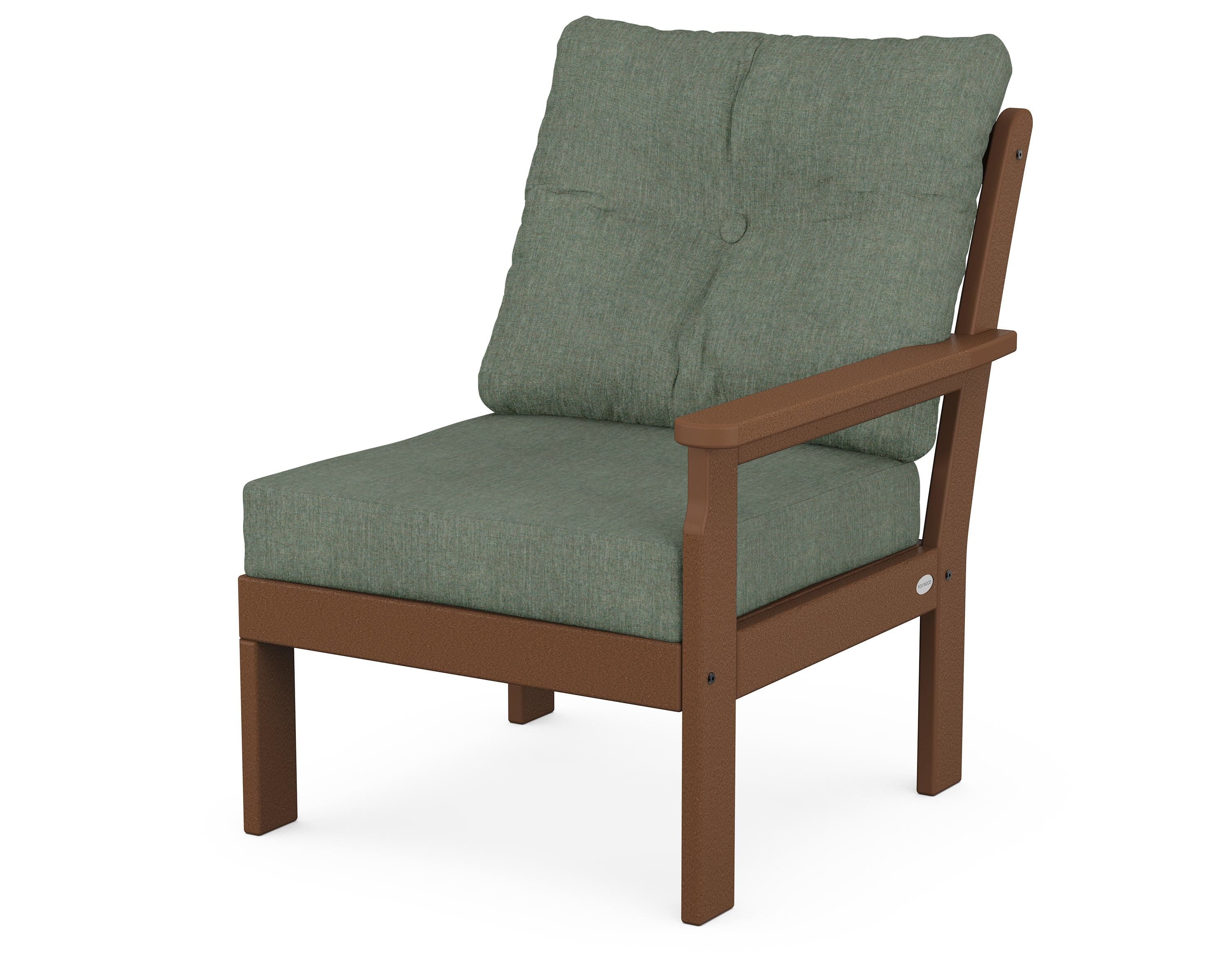 POLYWOOD® Vineyard Modular Right Arm Chair in Teak / Cast Sage