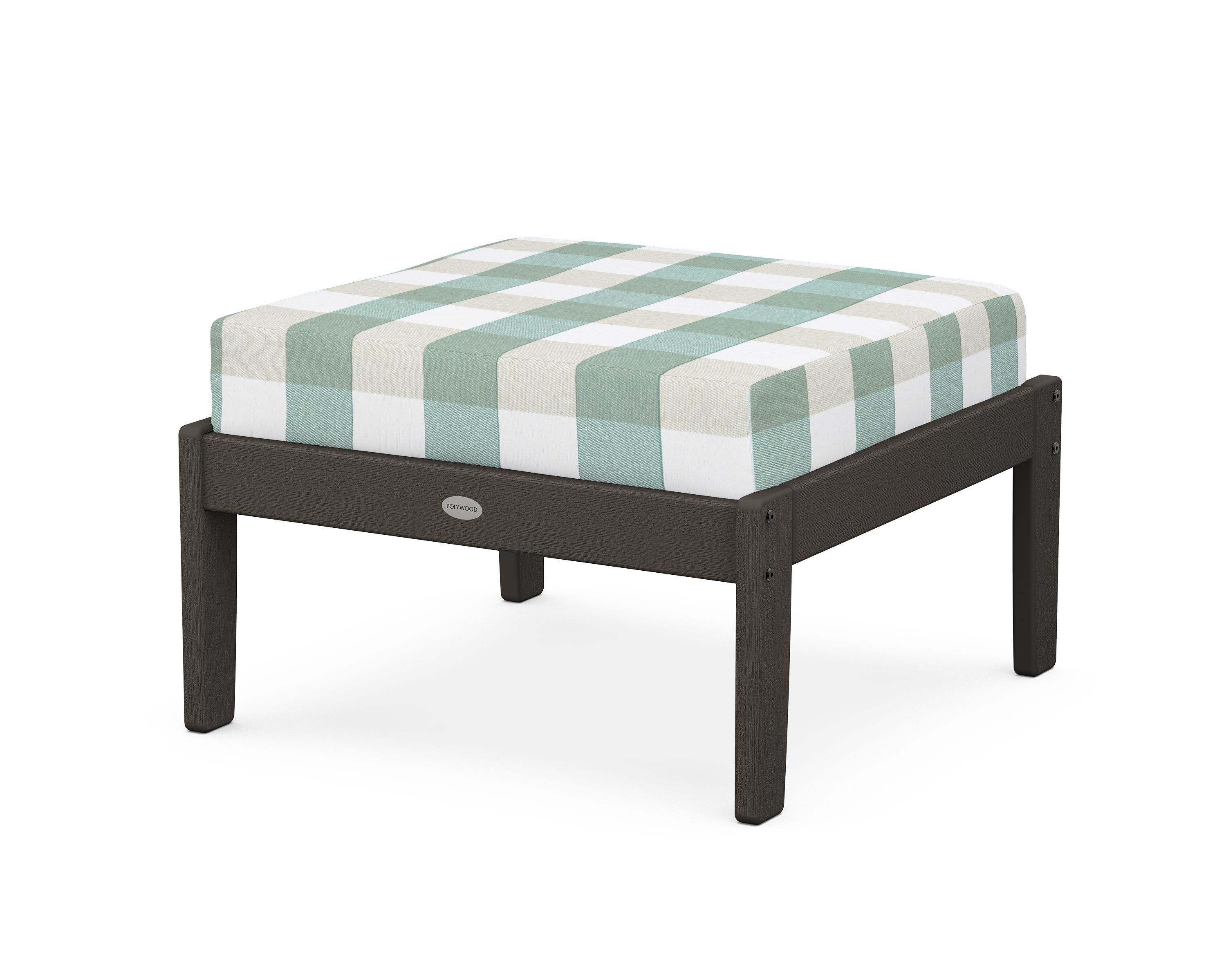 POLYWOOD® Braxton Deep Seating Ottoman in Vintage Coffee / Buffalo Plaid Glacier Spa