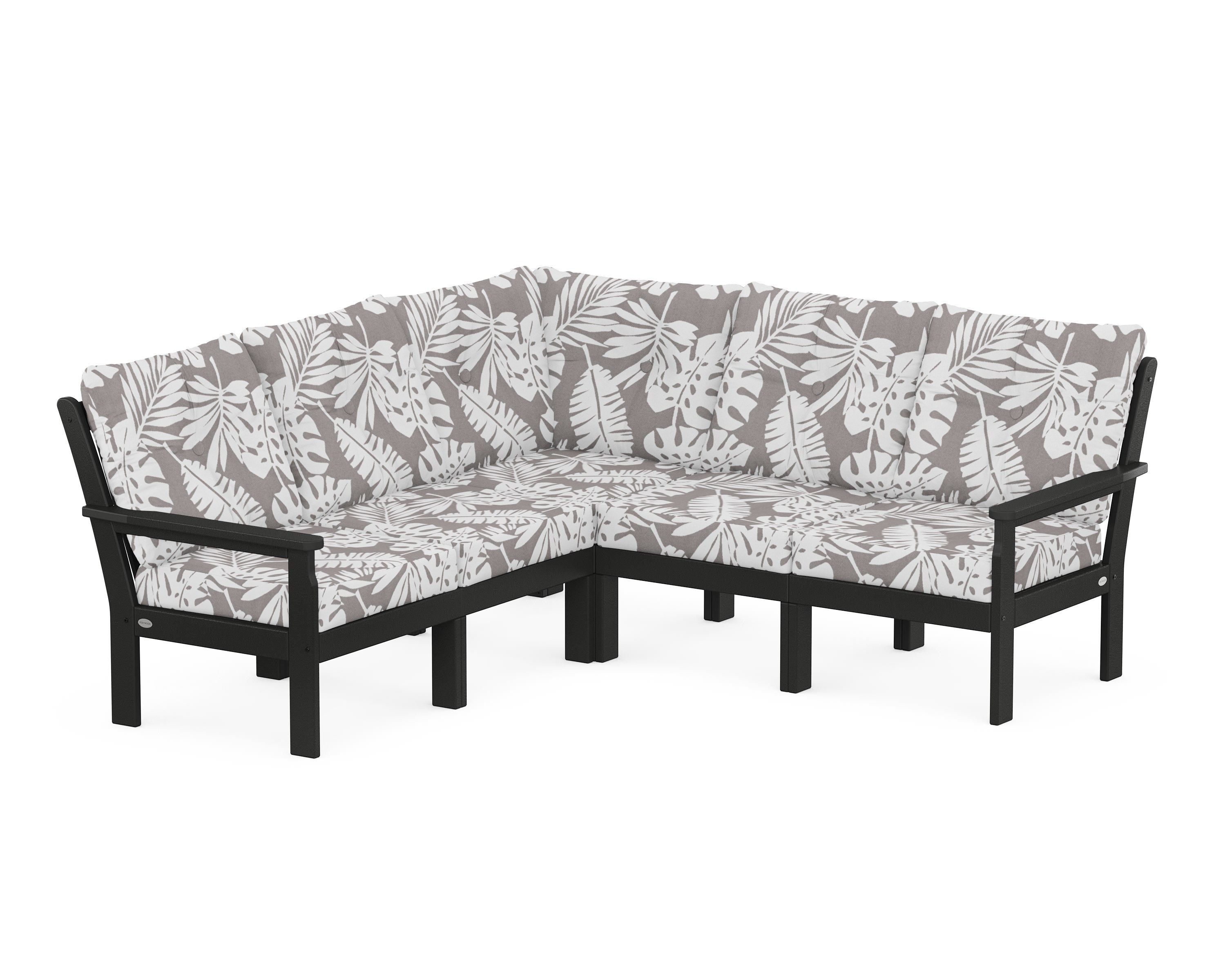 POLYWOOD® Vineyard 5-Piece Sectional in Black / Leaf Grey Mist