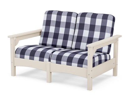POLYWOOD® Club Loveseat in Sand / Buffalo Plaid Navy