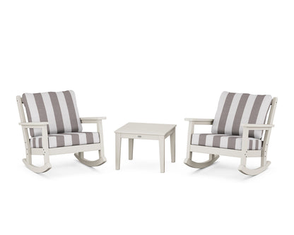 POLYWOOD® Chippendale 3-Piece Deep Seating Rocker Set in Sand / Cabana Stripe Grey Mist