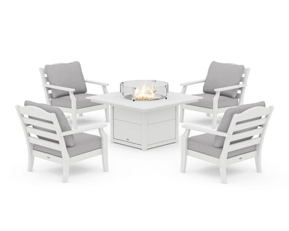 Draper James™ by  POLYWOOD® Savannah 5-Piece Deep Seating Set with Fire Pit Table in White / Granite