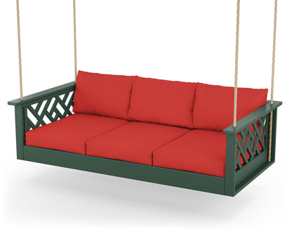 POLYWOOD® Chippendale Daybed Swing in Green / Crimson Linen