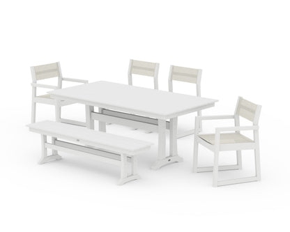 POLYWOOD® EDGE Sling 6-Piece Farmhouse Dining Set With Trestle Legs in White / Parchment Sling