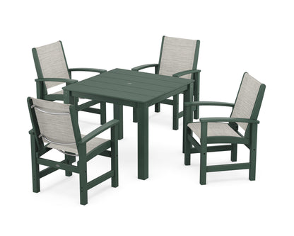 POLYWOOD® Coastal 5-Piece Parsons Dining Set in Green / Birch Sling