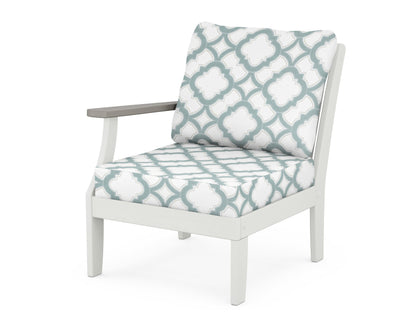 POLYWOOD® Braxton Modular Left Arm Chair in White / Driftwood / Trellis Glacier Spa