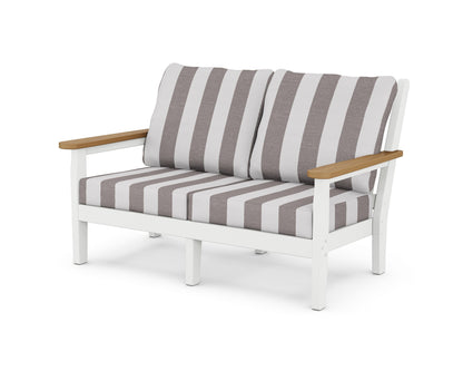 POLYWOOD® Chippendale Deep Seating Loveseat in White / Natural / Cabana Stripe Grey Mist