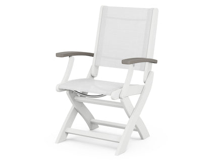 POLYWOOD® Coastal Folding Chair in White / Driftwood / White Sling