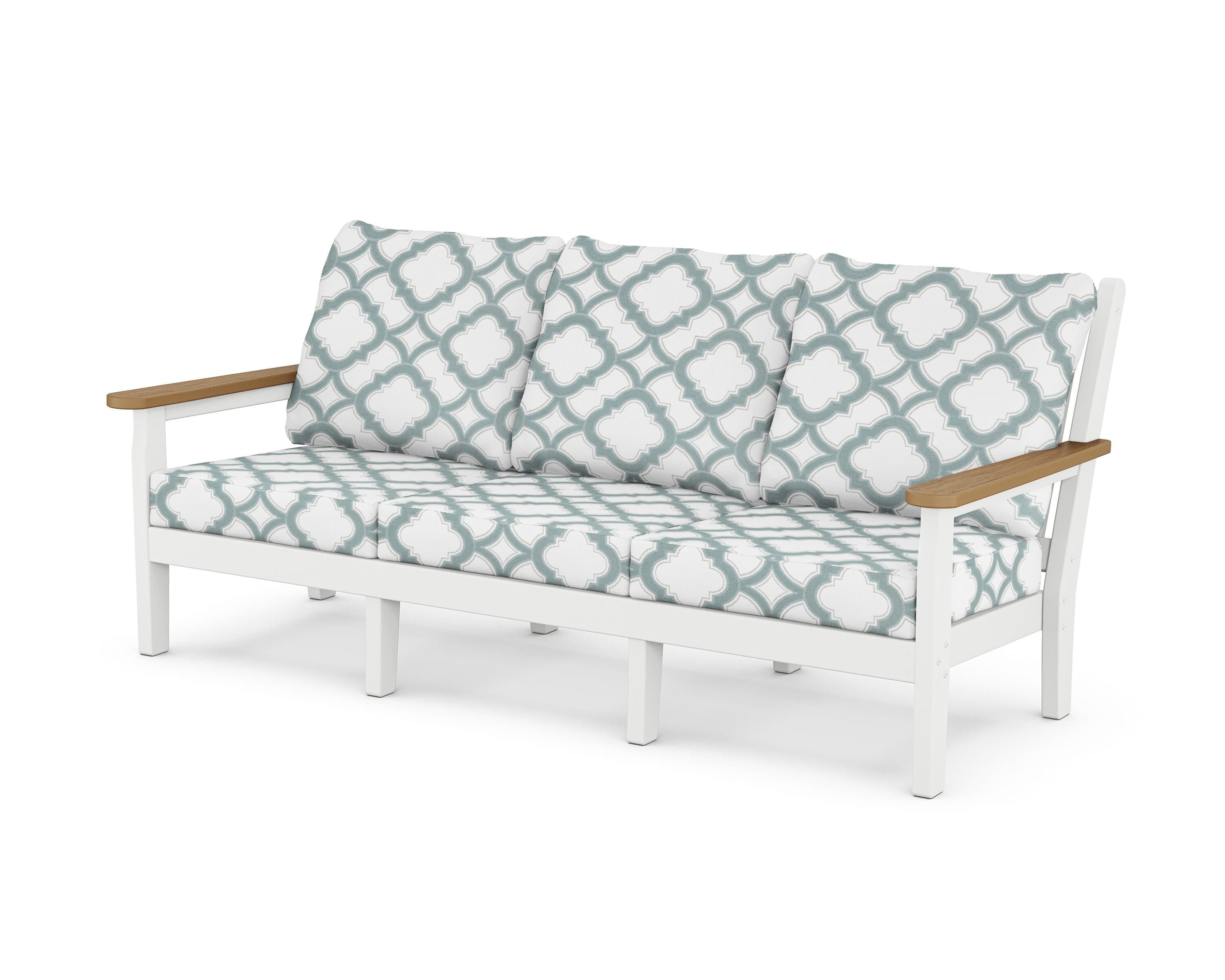 POLYWOOD® Chippendale Deep Seating Sofa in White / Natural / Trellis Glacier Spa