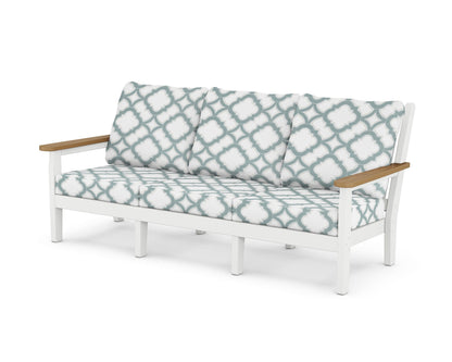 POLYWOOD® Chippendale Deep Seating Sofa in White / Natural / Trellis Glacier Spa