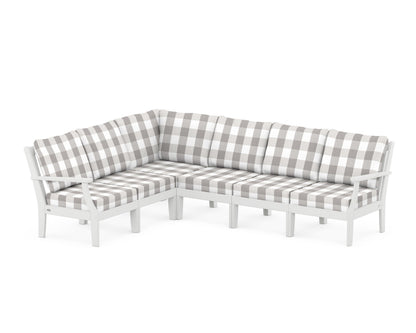 POLYWOOD® Braxton Modular 6-Piece Deep Seating Set in White / Buffalo Plaid Grey Mist