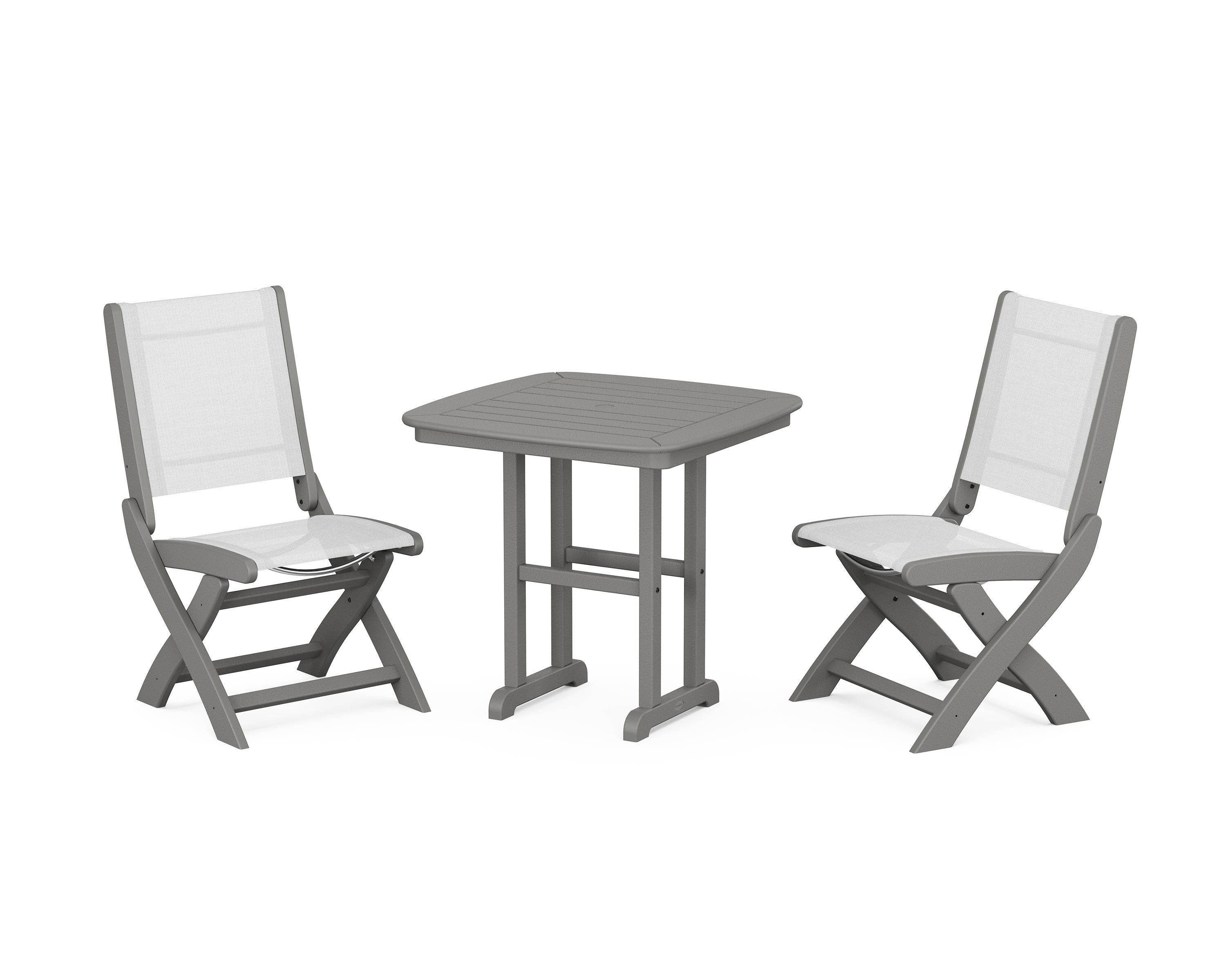 POLYWOOD® Coastal Folding Side Chair 3-Piece Dining Set in Slate Grey / White Sling