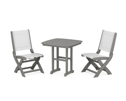 POLYWOOD® Coastal Folding Side Chair 3-Piece Dining Set in Slate Grey / White Sling