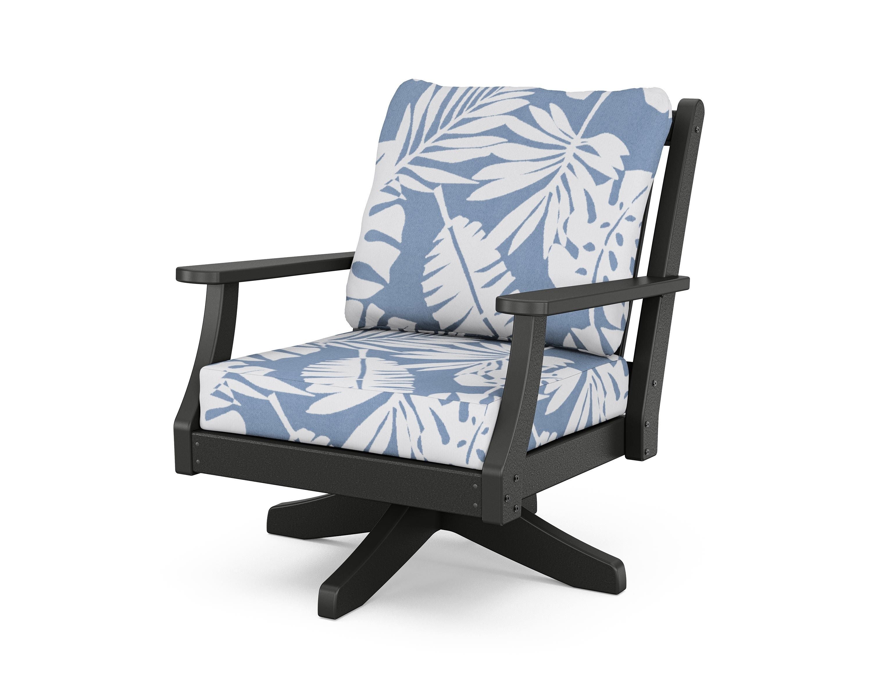Country Living Wovendale Deep Seating Swivel Chair in Black / Leaf Sky Blue