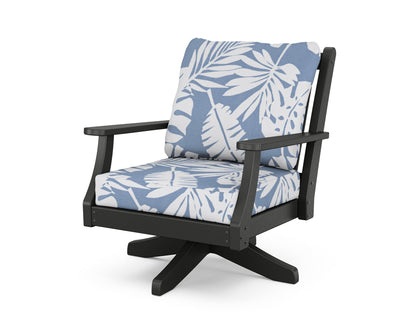 Country Living Wovendale Deep Seating Swivel Chair in Black / Leaf Sky Blue
