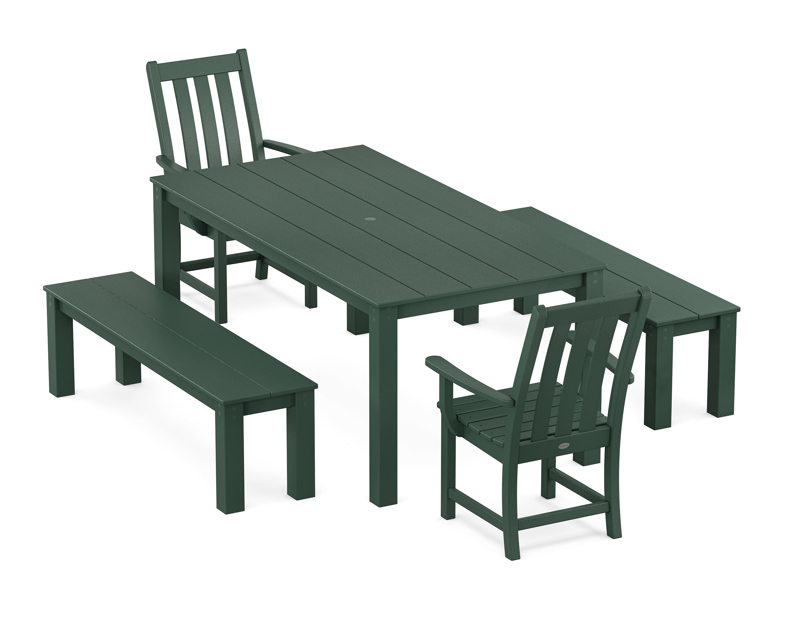 POLYWOOD® Vineyard 5-Piece Parsons Dining Set with Benches in Green