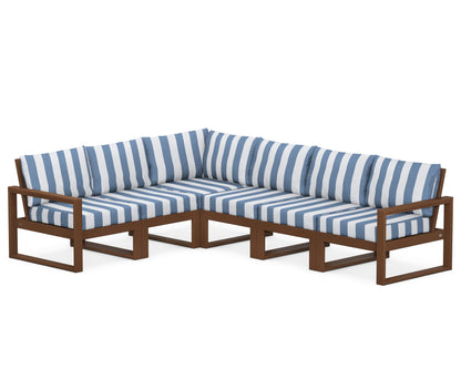 POLYWOOD® EDGE 6-Piece Modular Deep Seating Set in Teak / Cabana Stripe Sky Blue