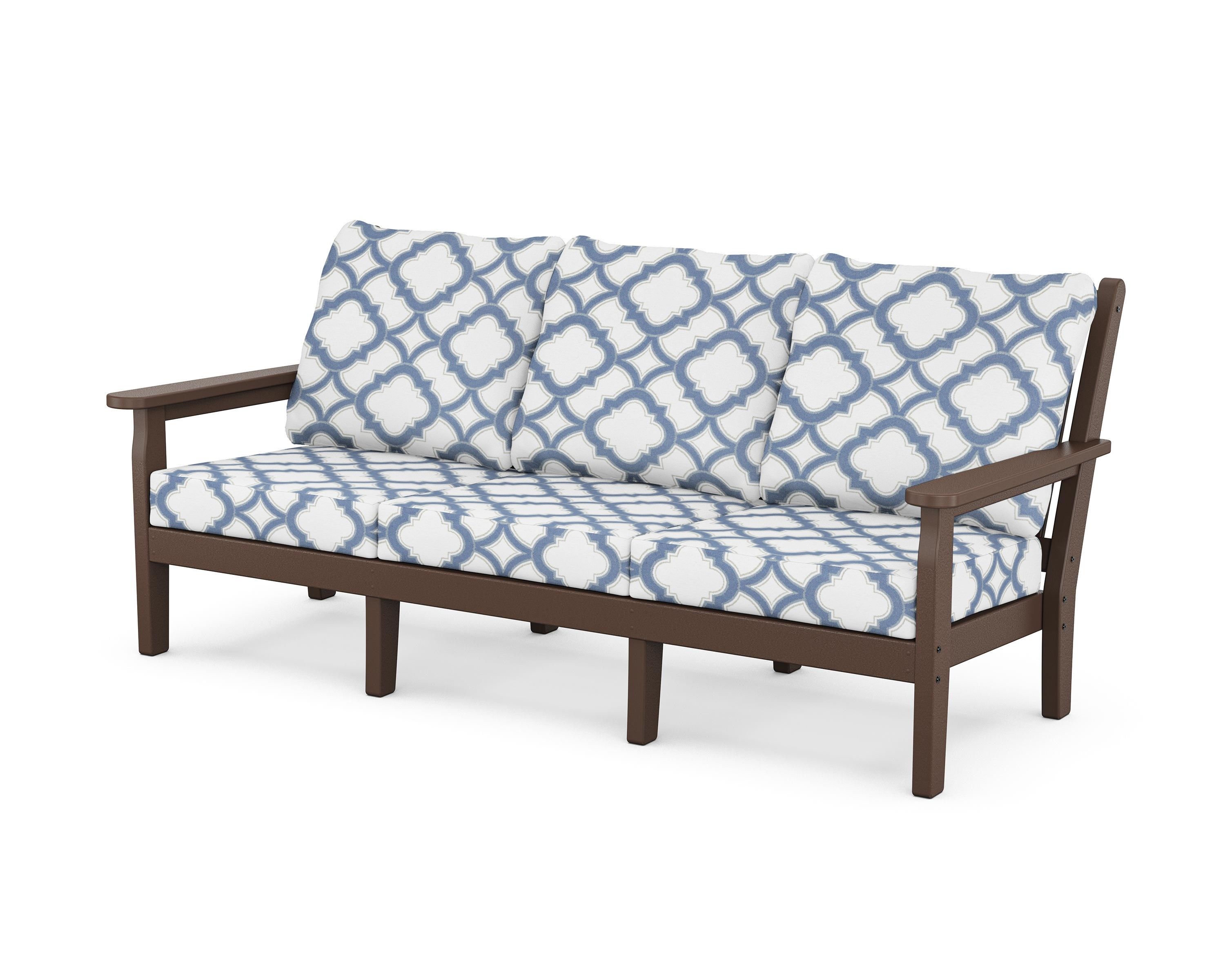 POLYWOOD® Chippendale Deep Seating Sofa in Mahogany / Trellis Sky Blue