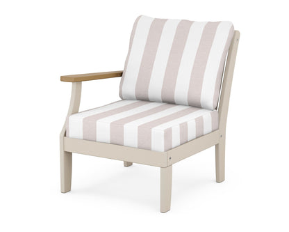 POLYWOOD® Braxton Modular Left Arm Chair in Sand / Natural / Cabana Stripe Dune Burlap