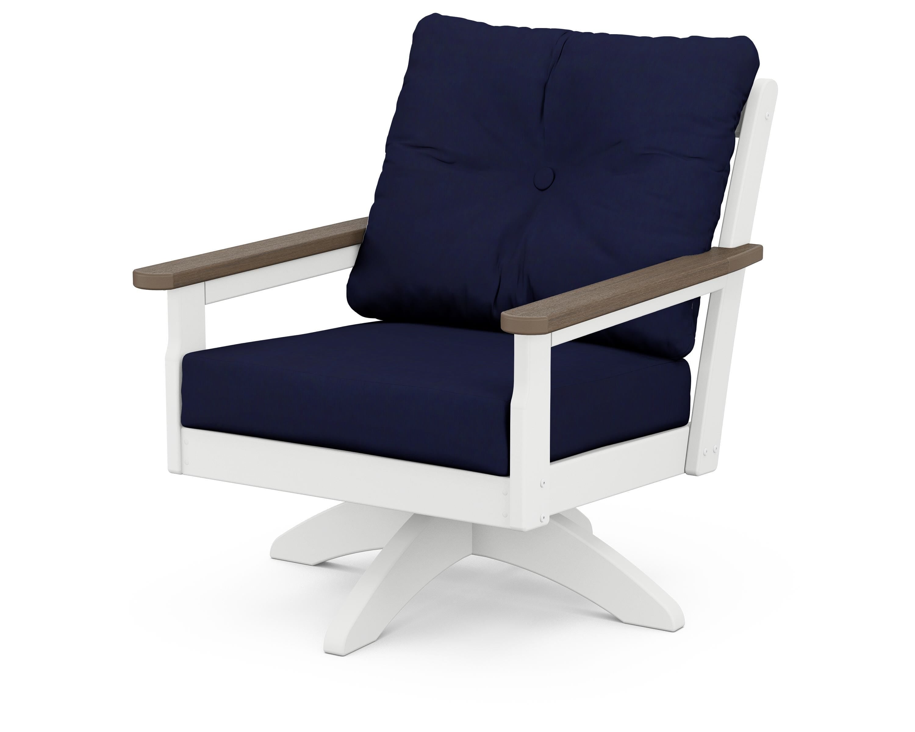 POLYWOOD® Vineyard Deep Seating Swivel Chair in White / Kona / Navy