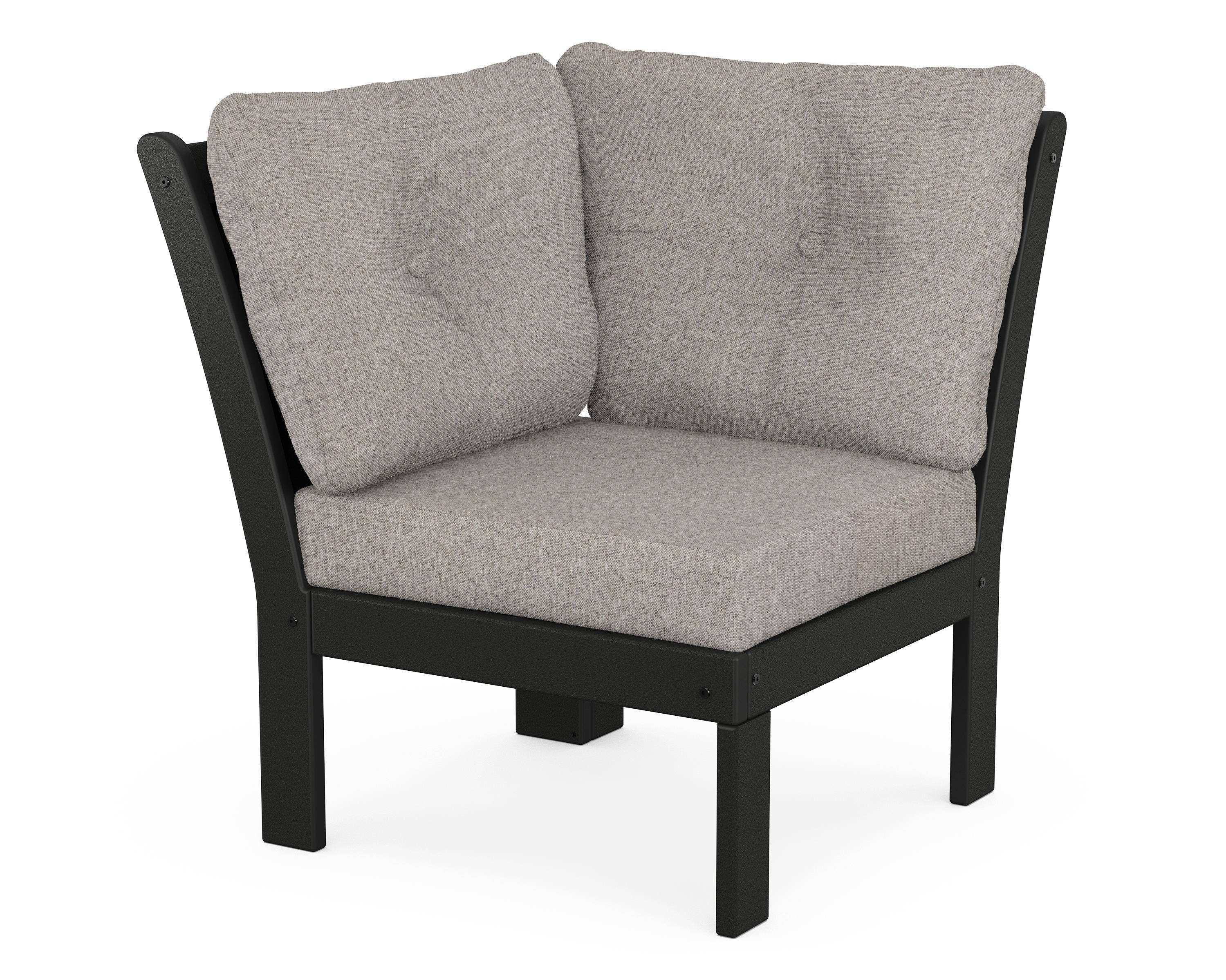 POLYWOOD® Vineyard Modular Corner Chair in Black / Weathered Tweed