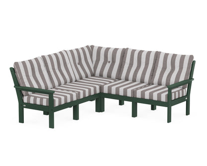 POLYWOOD® Vineyard 5-Piece Sectional in Green / Cabana Stripe Grey Mist