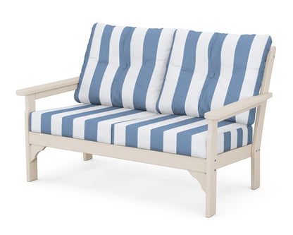 POLYWOOD® Vineyard Deep Seating Loveseat in Sand / Cabana Stripe Sky Blue