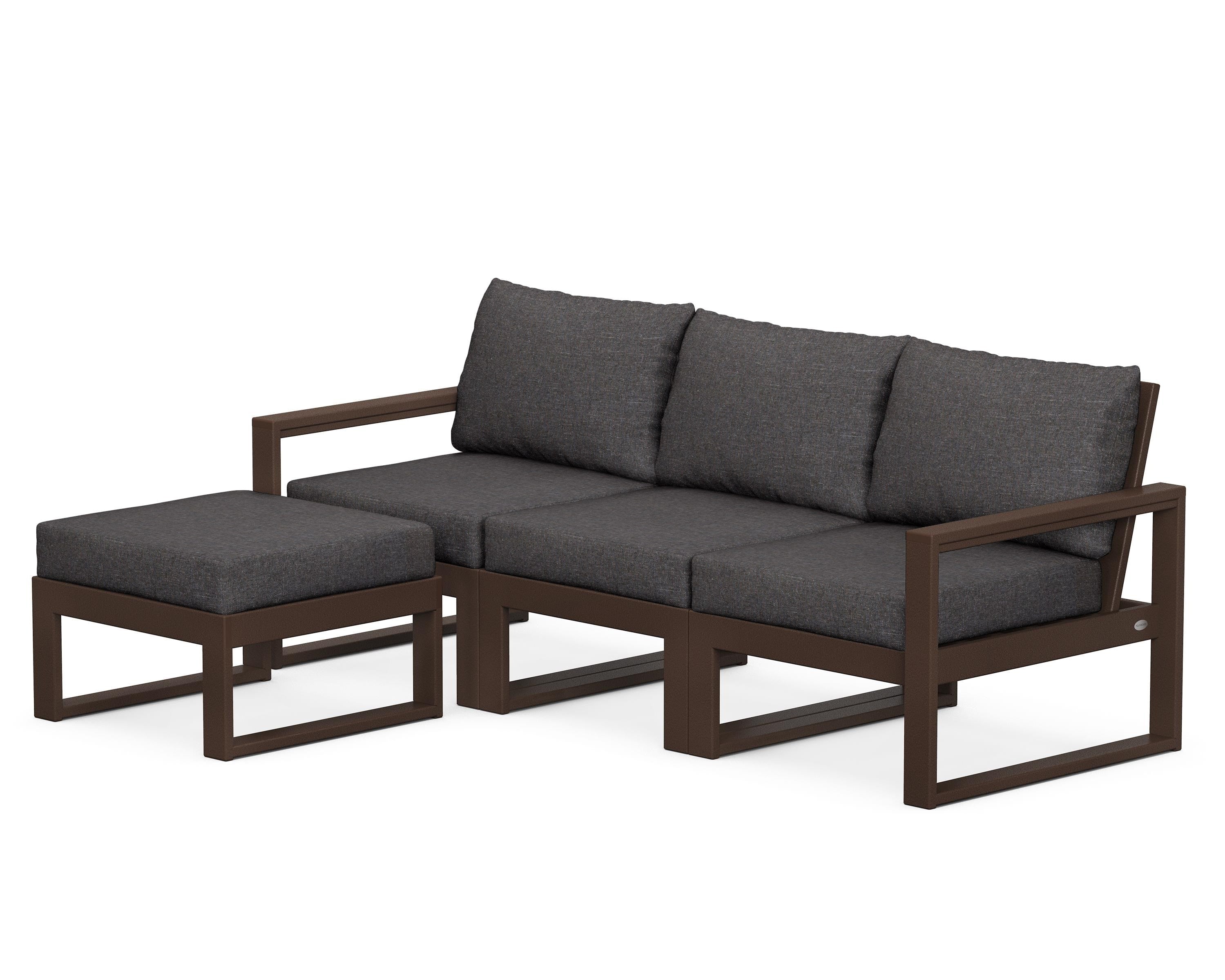 POLYWOOD® EDGE 4-Piece Modular Deep Seating Set with Ottoman in Mahogany / Ash Charcoal