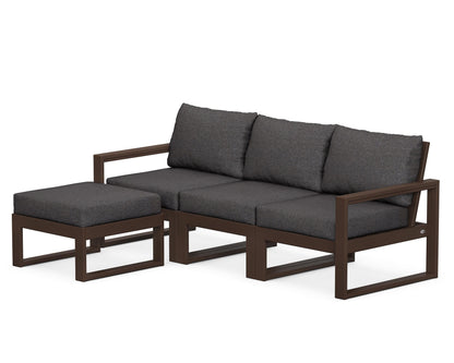 POLYWOOD® EDGE 4-Piece Modular Deep Seating Set with Ottoman in Mahogany / Ash Charcoal