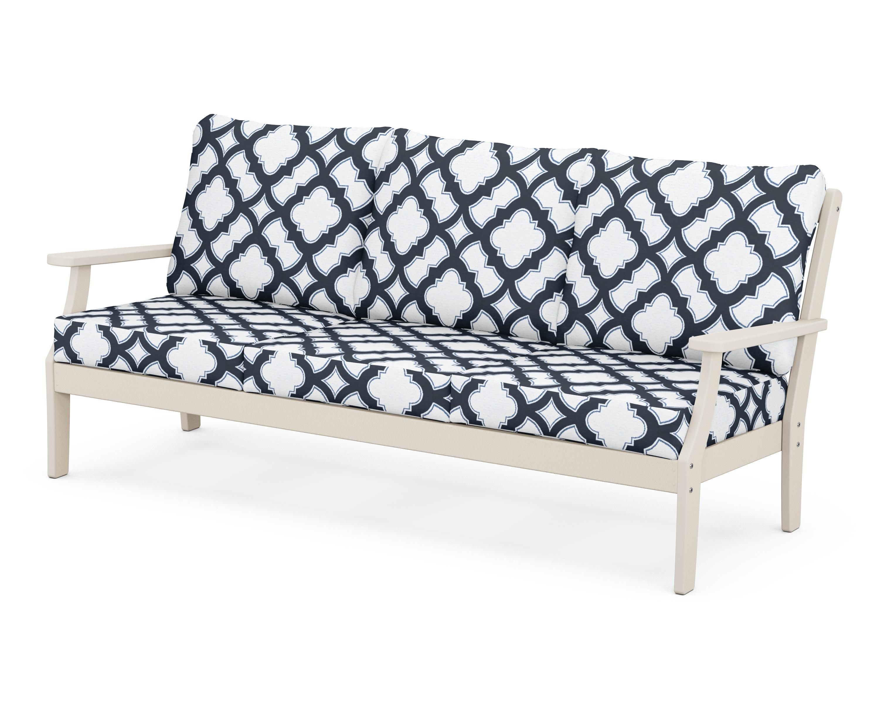 POLYWOOD® Braxton Deep Seating Sofa in Sand / Trellis Marine Indigo