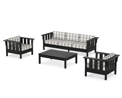 Martha Stewart by POLYWOOD® Acadia 4-Piece Deep Seating Set with Sofa in Black / Buffalo Plaid Grey Mist