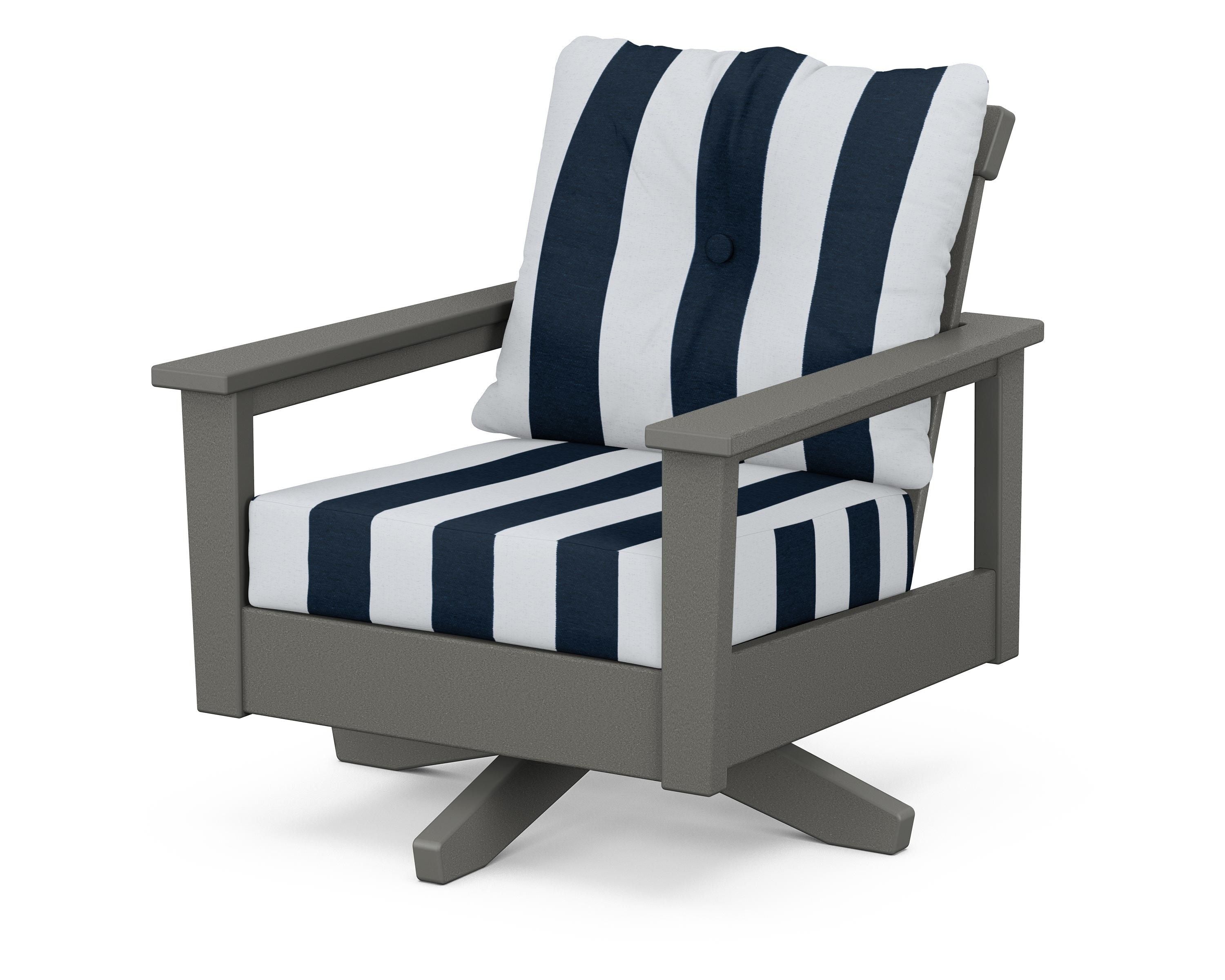 POLYWOOD® Prescott Deep Seating Swivel Chair in Slate Grey / Cabana Stripe Marine Indigo