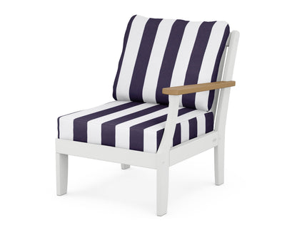POLYWOOD® Braxton Modular Right Arm Chair in White / Natural / Cabana Stripe Navy