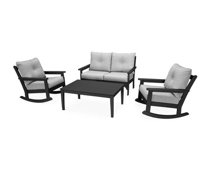 POLYWOOD® Vineyard 4-Piece Deep Seating Rocking Chair Set in Black / Granite