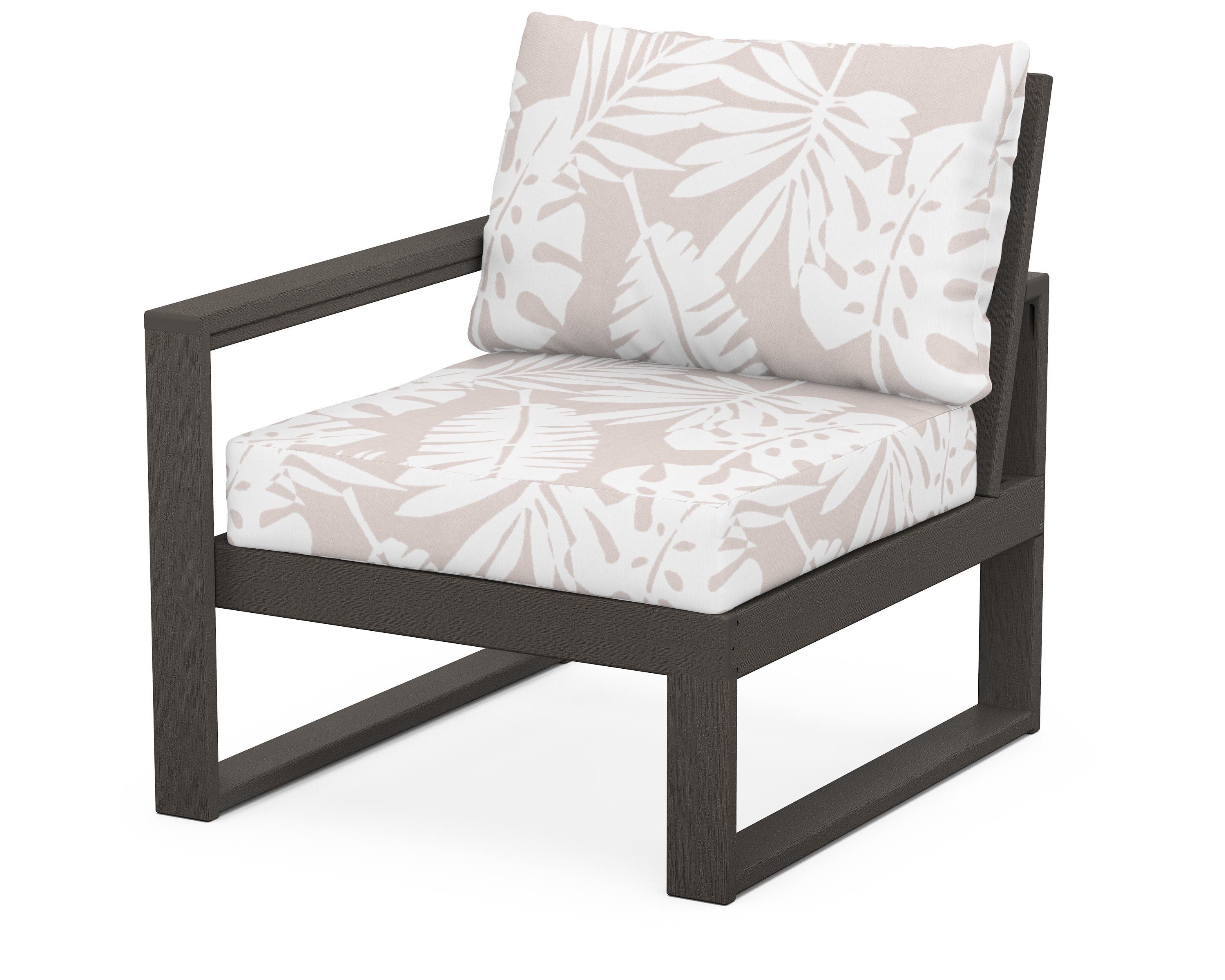 POLYWOOD® EDGE Modular Left Arm Chair in Vintage Coffee / Leaf Dune Burlap
