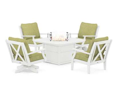 POLYWOOD® Braxton 5-Piece Deep Seating Set with Fire Table in White / Chartreuse Boucle