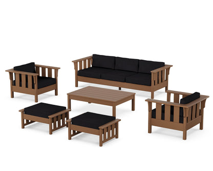 Martha Stewart by POLYWOOD® Acadia 6-Piece Lounge Sofa Set in Teak / Midnight Linen