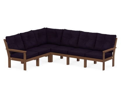 POLYWOOD® Vineyard 6-Piece Sectional in Teak / Navy Linen